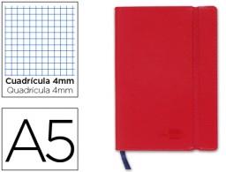 Libreta encolada Liderpapel simil piel A5 120h 70g/m² c/4mm. roja